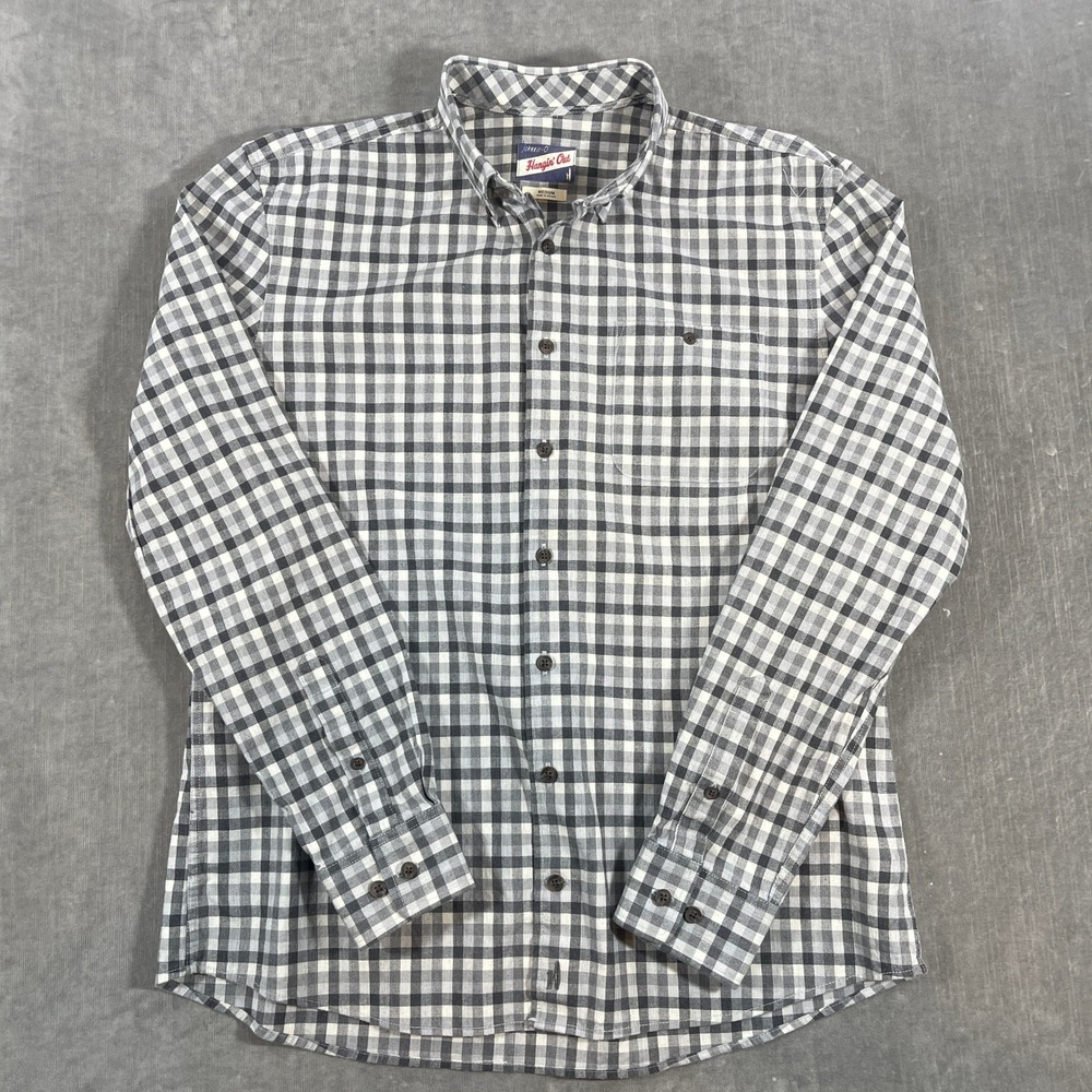 Johnnie-O Hangin Out‎ Mens Medium Gray White Plaid Long Sleeve Button Up Shirt